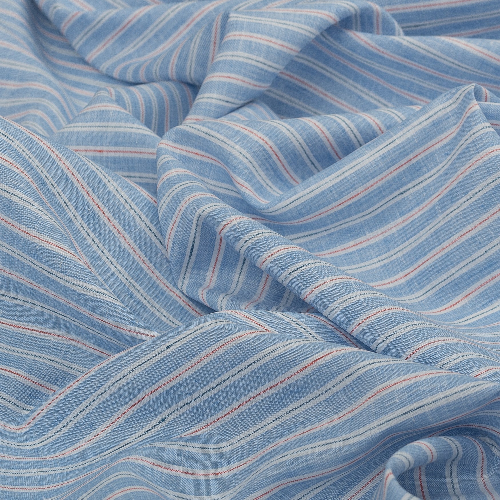 Classic Country Blue Stripe 100% Linen Fabric