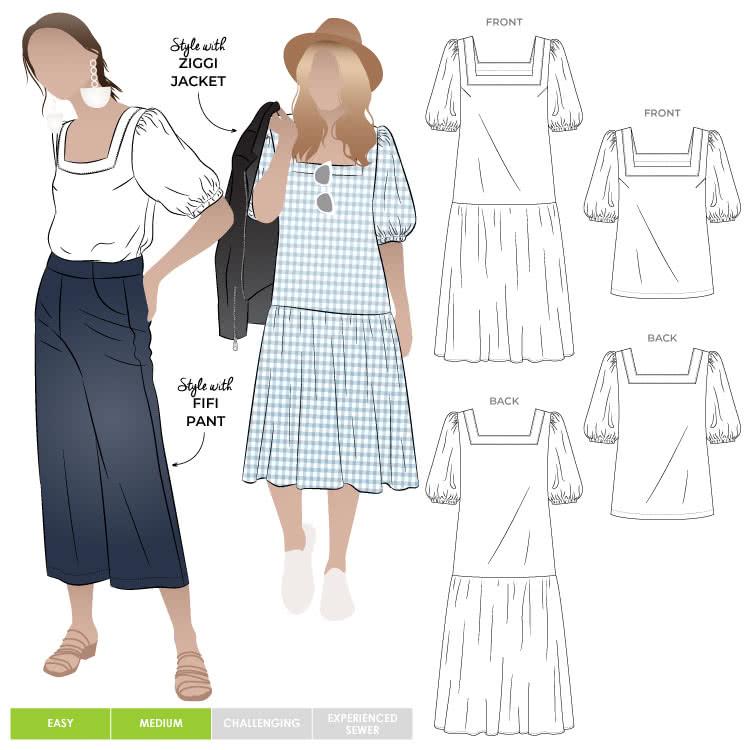 Clementine Woven Top and Dress Multi-Size Sewing Pattern - hard copy