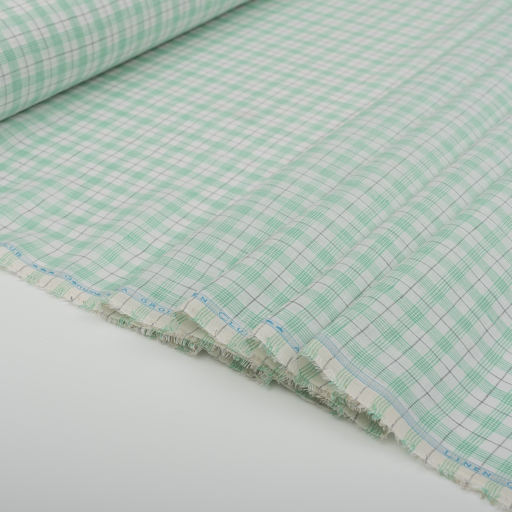 Country Mint Check 100% Linen Fabric