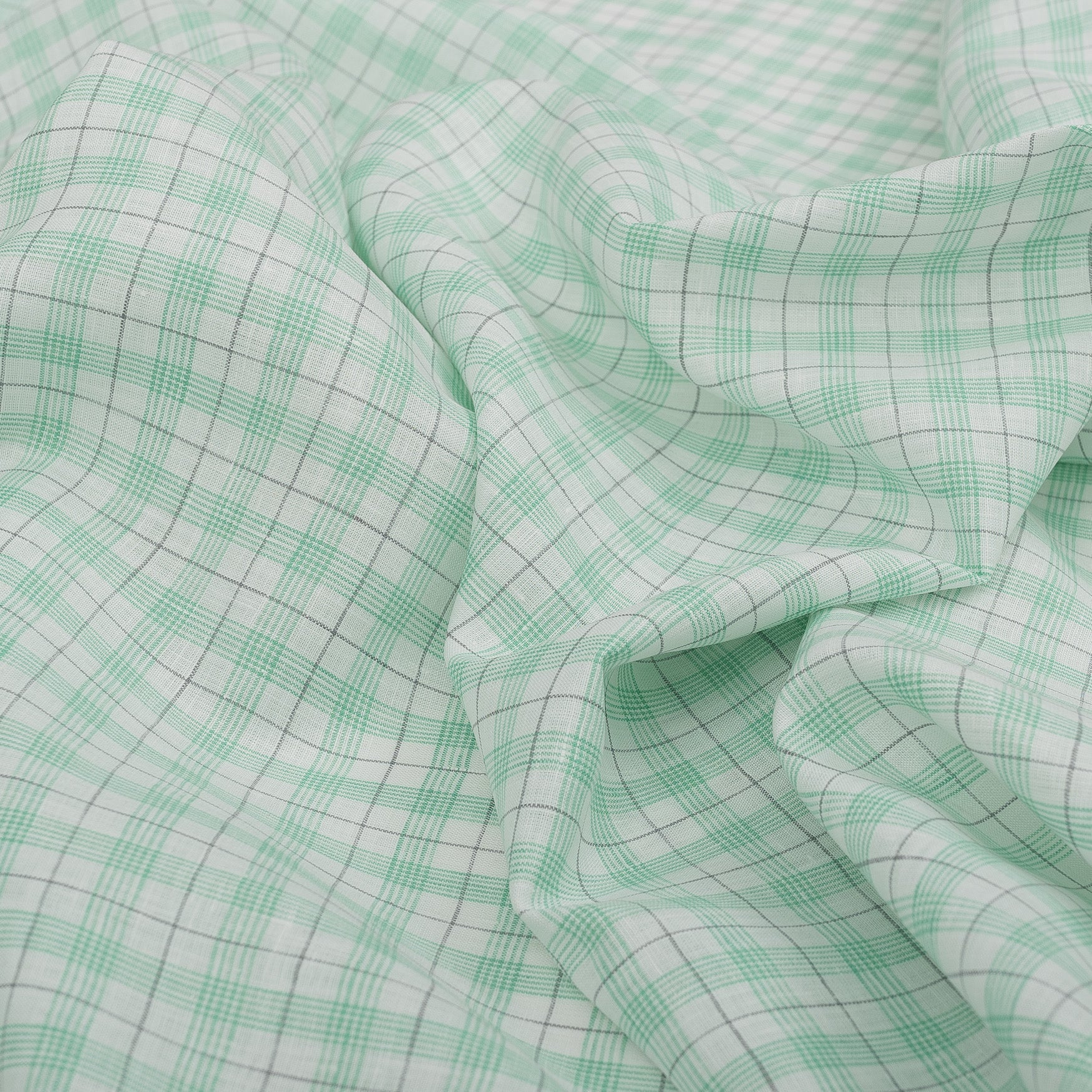 Country Mint Check 100% Linen Fabric