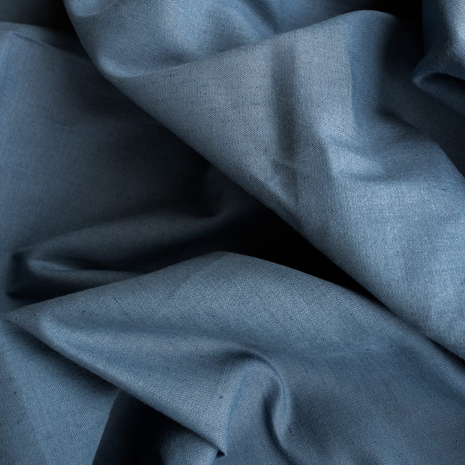 Denim Blue Sateen Linen Blend Fabric