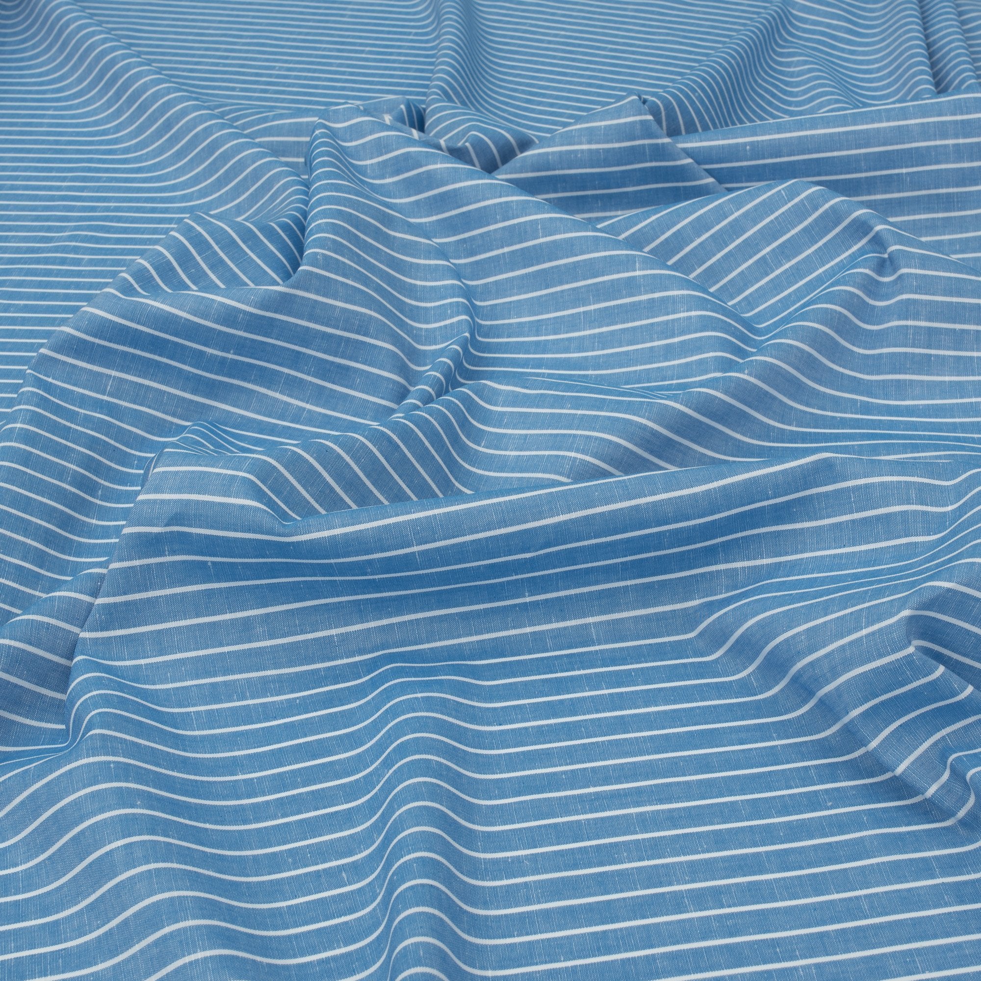 Denim Blue & White Stripe Linen Blend Fabric