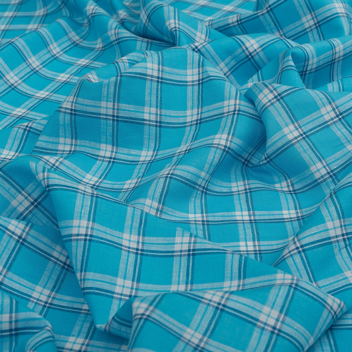 Buy Forever Blue Plaid 100% Linen Fabric Online – de Linum