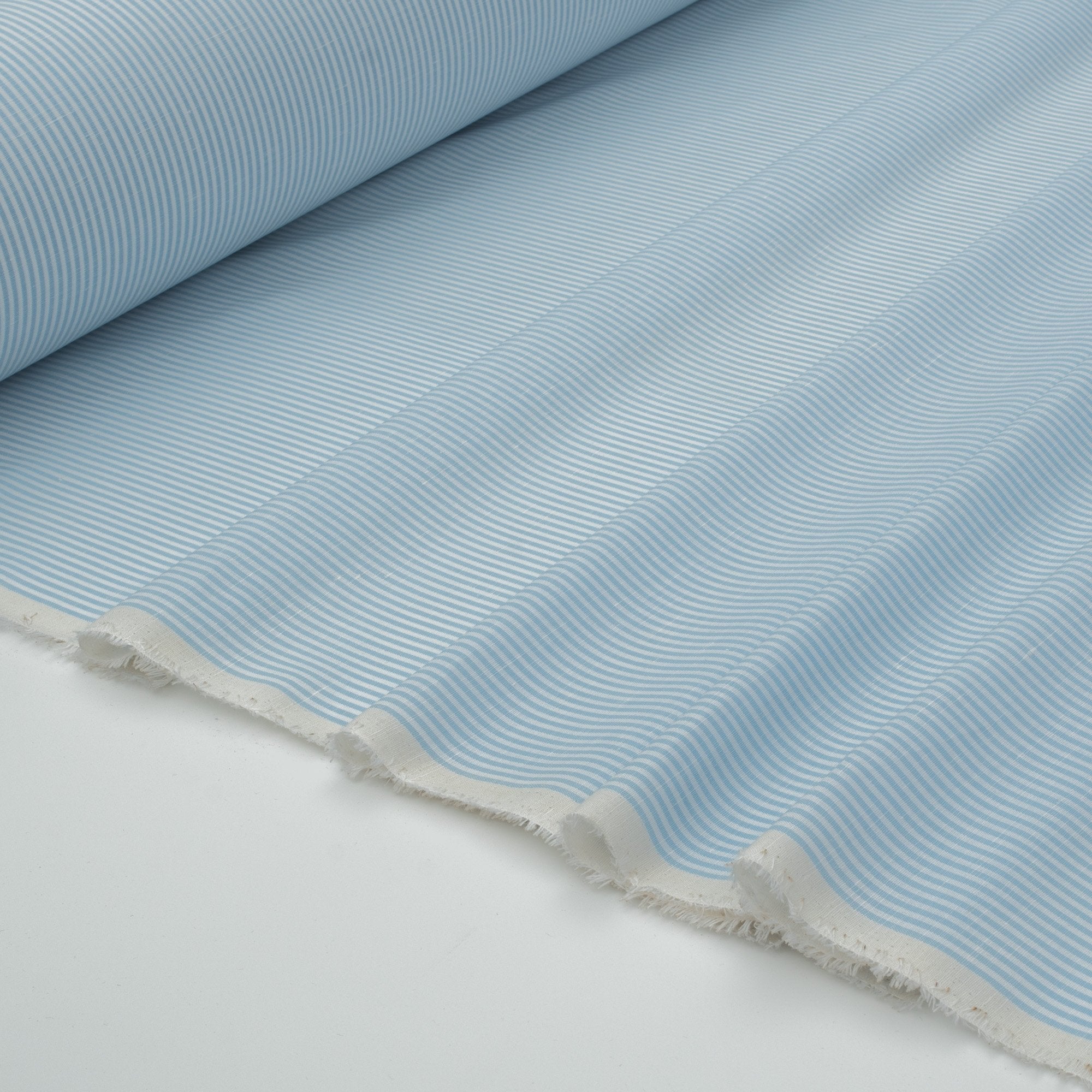 Light Blue & White Stripe Linen Blend Fabric