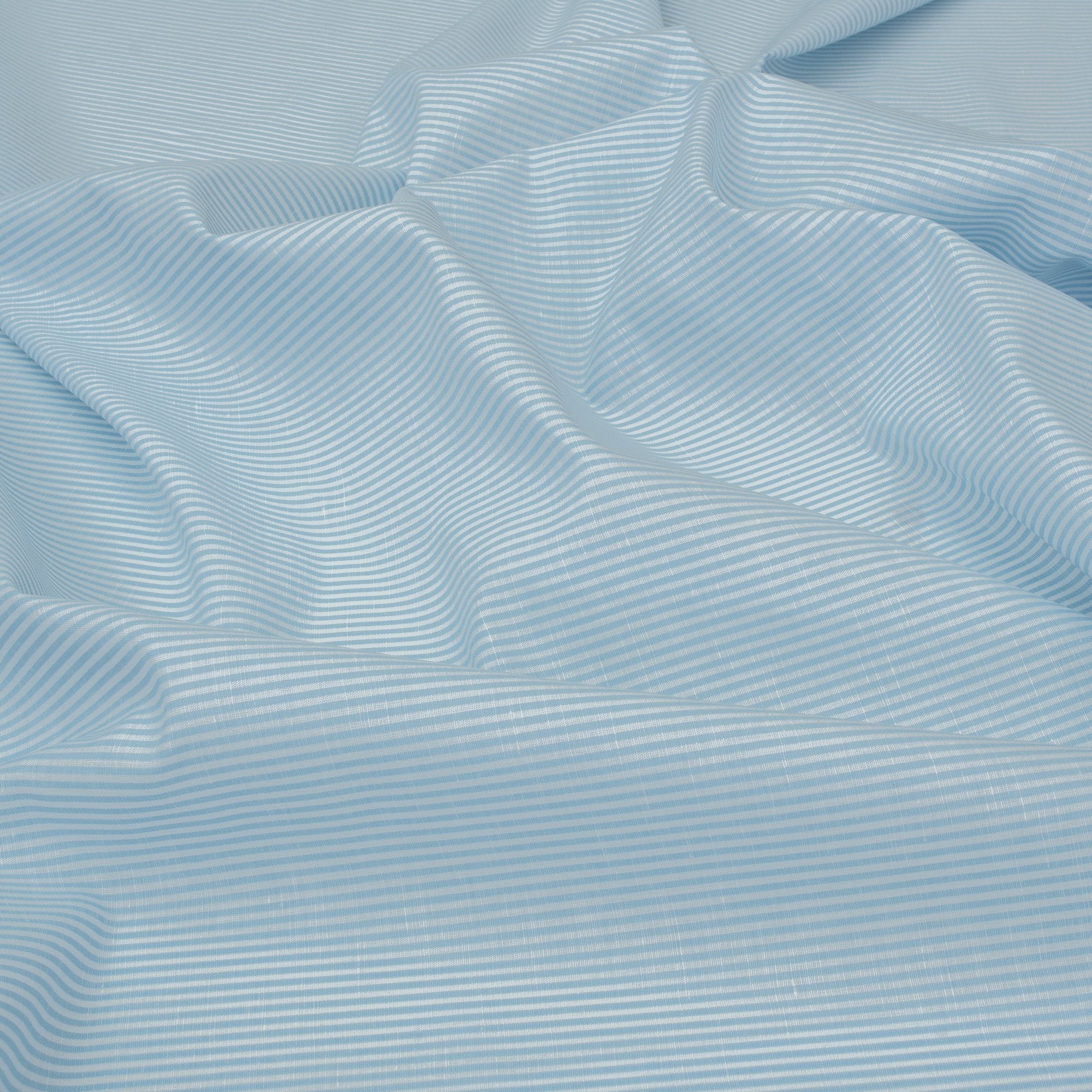 Light Blue & White Stripe Linen Blend Fabric