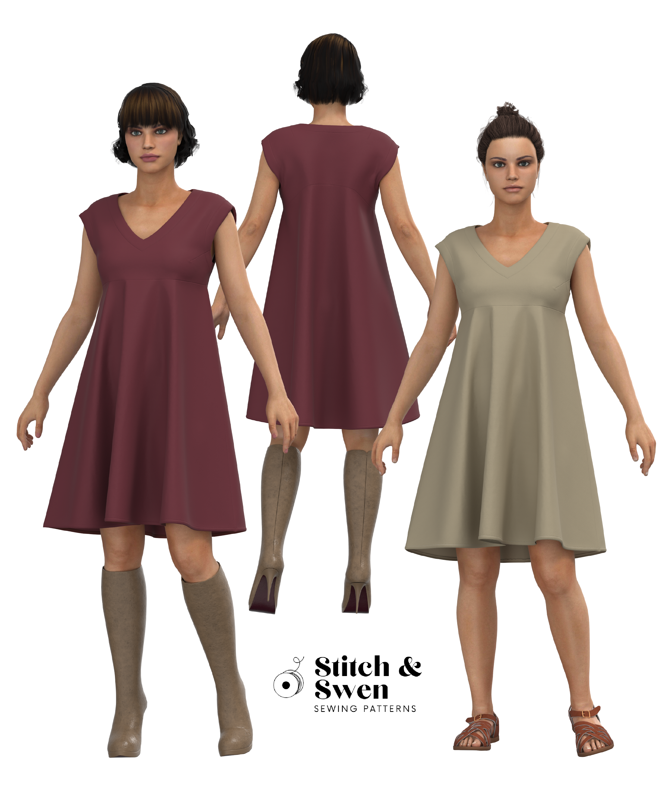 Lissy Flared Dress Multi-Size Sewing Pattern - PDF
