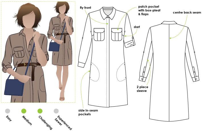 Mara Shirt Dress Multi-Size Sewing Pattern - hard copy