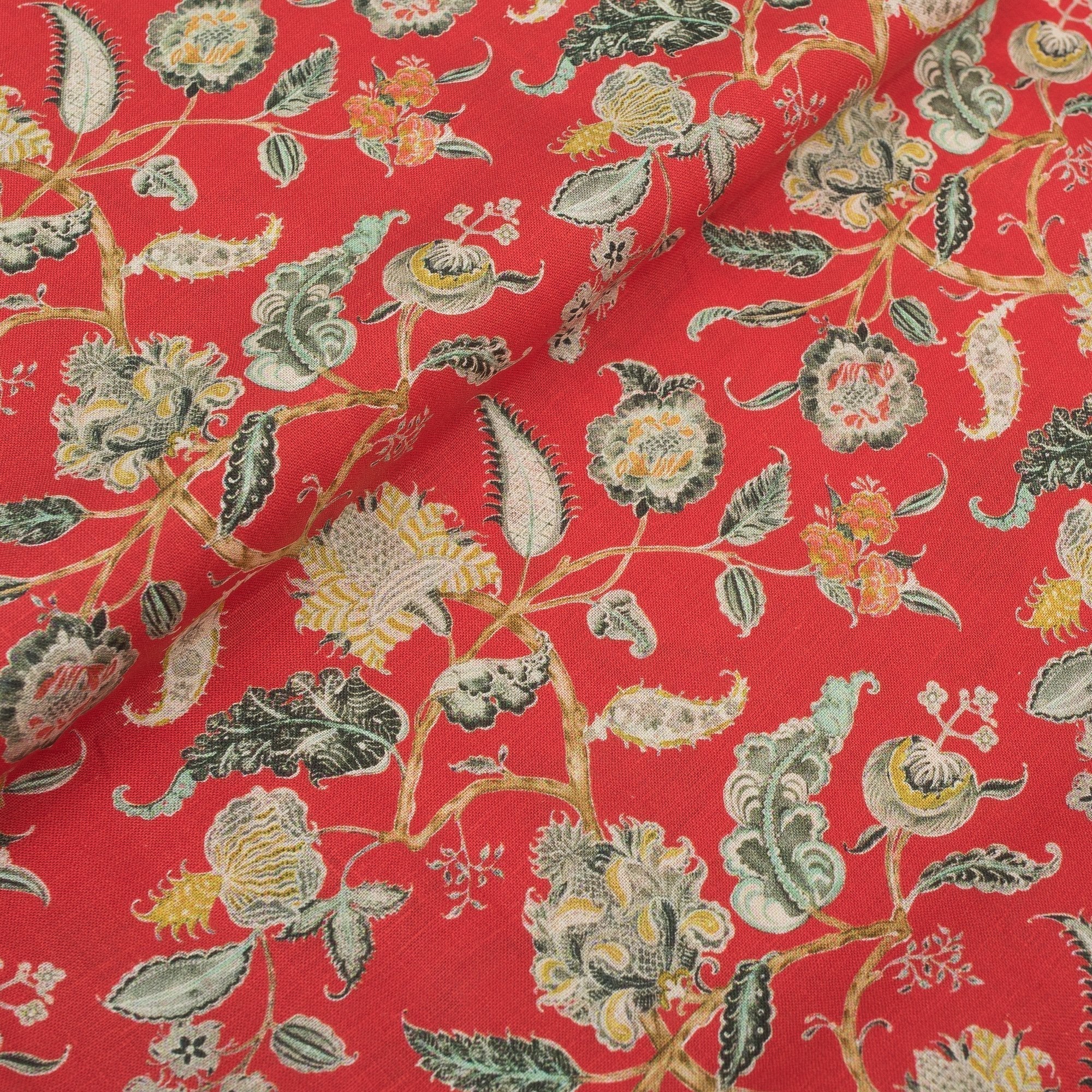 Oriental Flower Linen Print 100% Linen Fabric