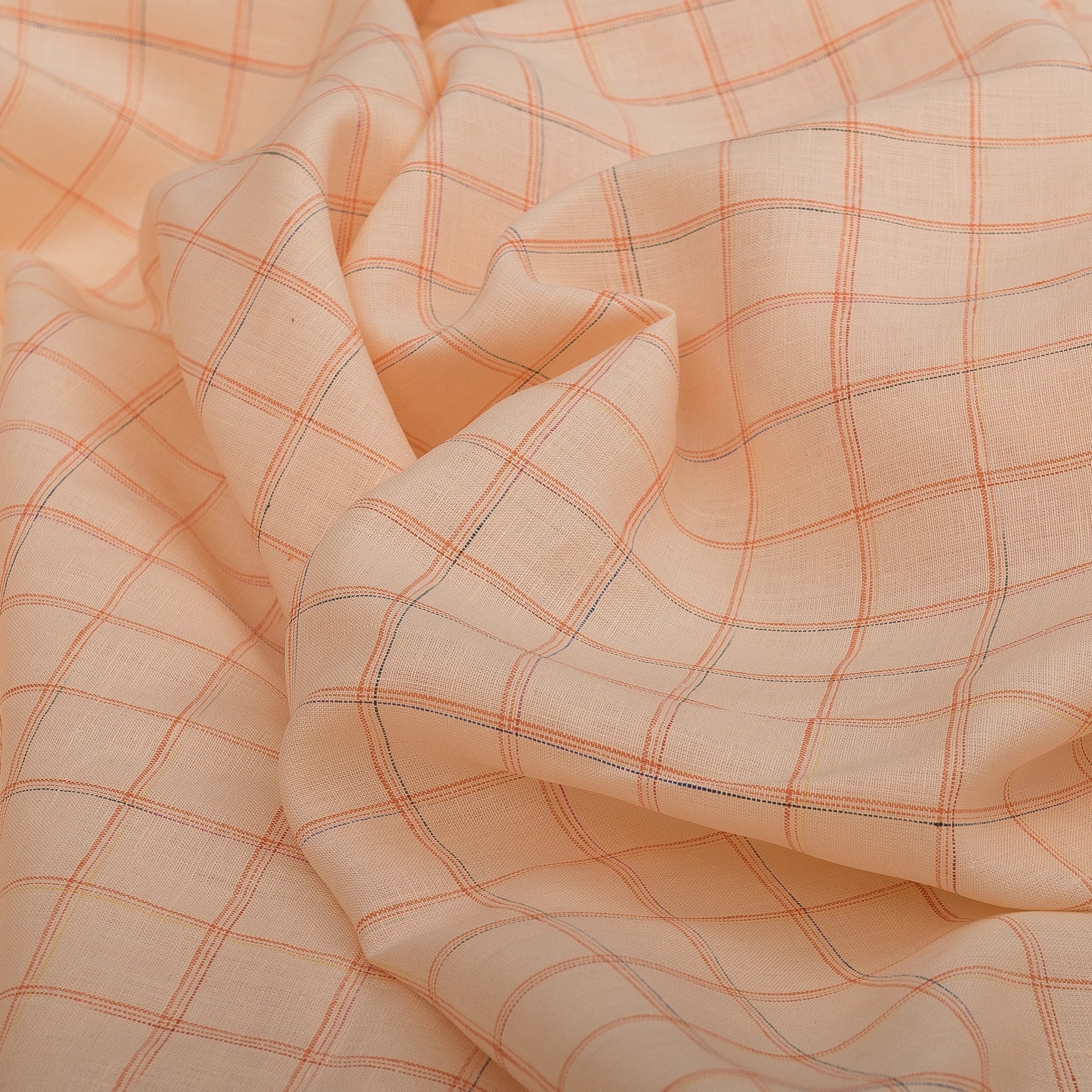 Peach Puff Check 100% Linen Fabric