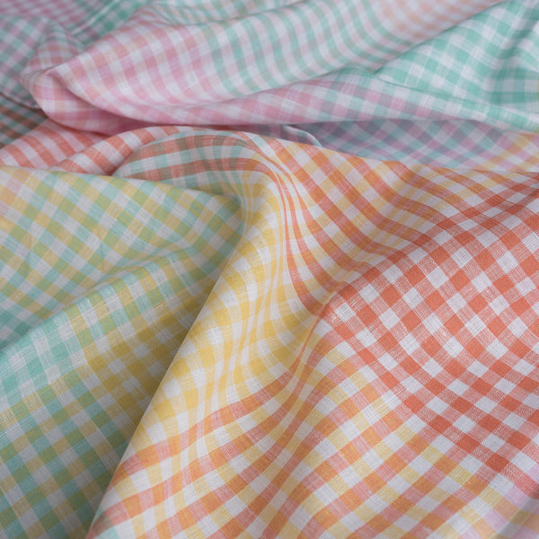 Rainbow Gingham 100% Linen Fabric