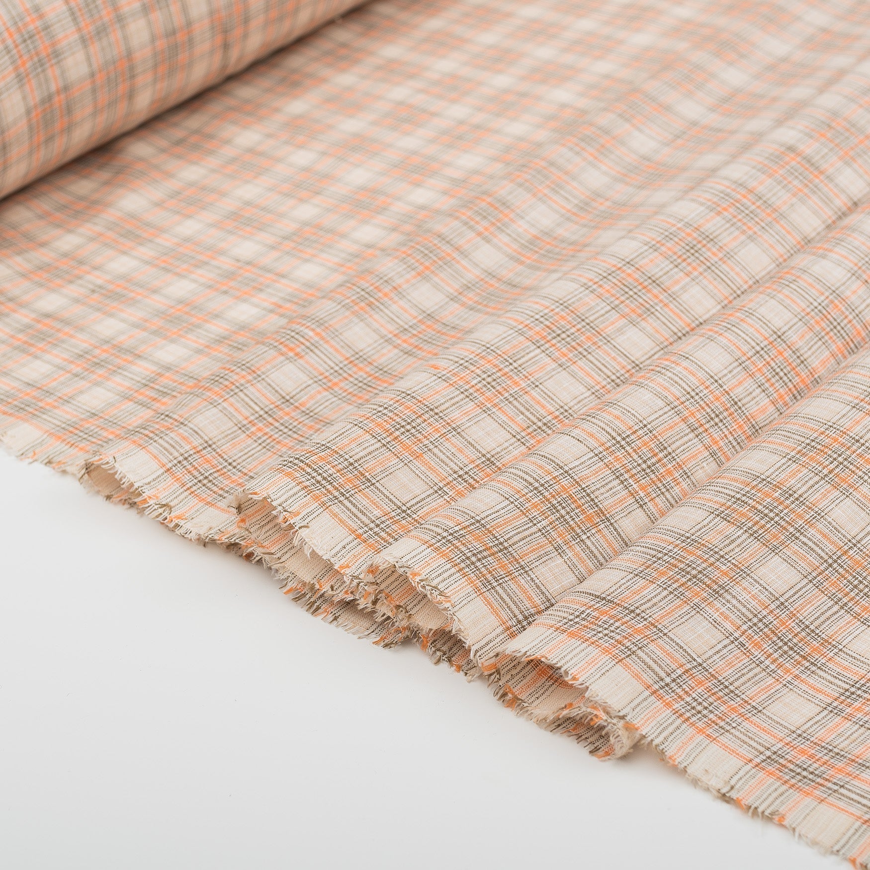 Rustic Pumpkin Plaid 100% Linen Fabric