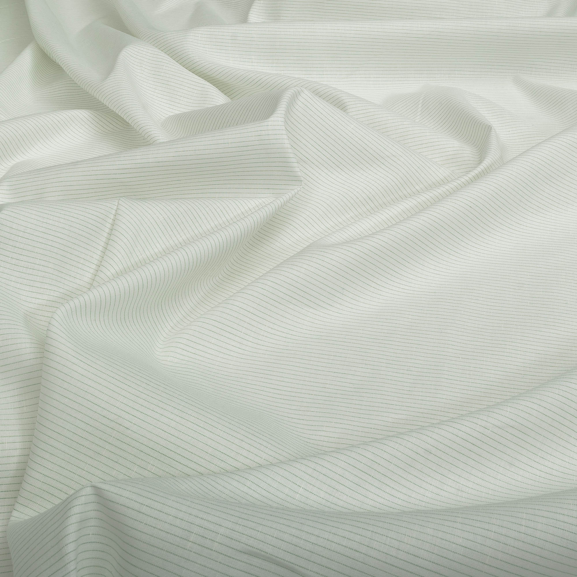 Small Striped Light Green Linen Blend Fabric
