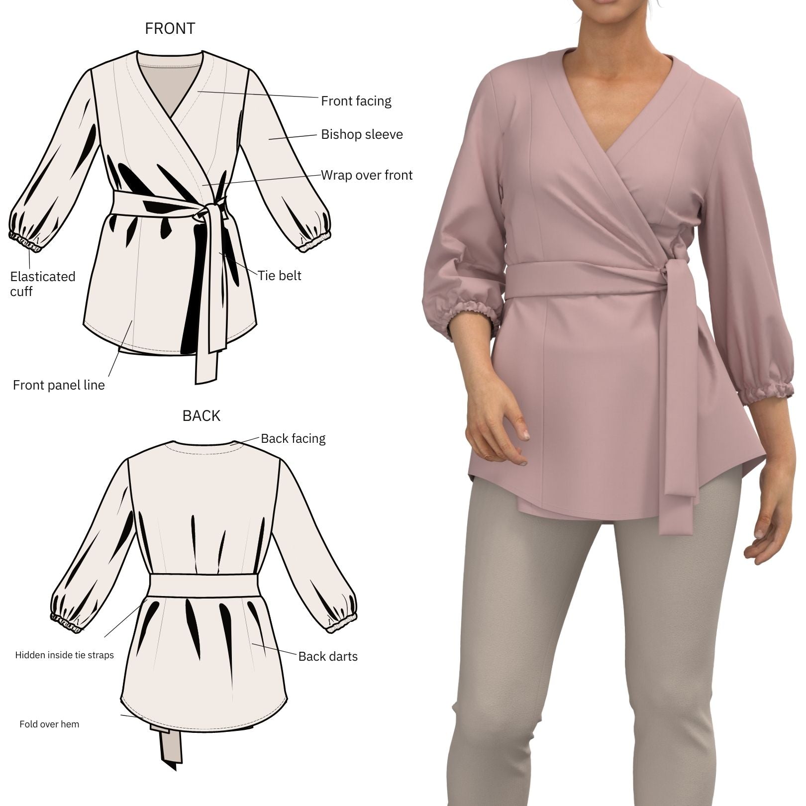 Tammi Wrap Top Multi-Size Sewing Pattern - PDF – de Linum