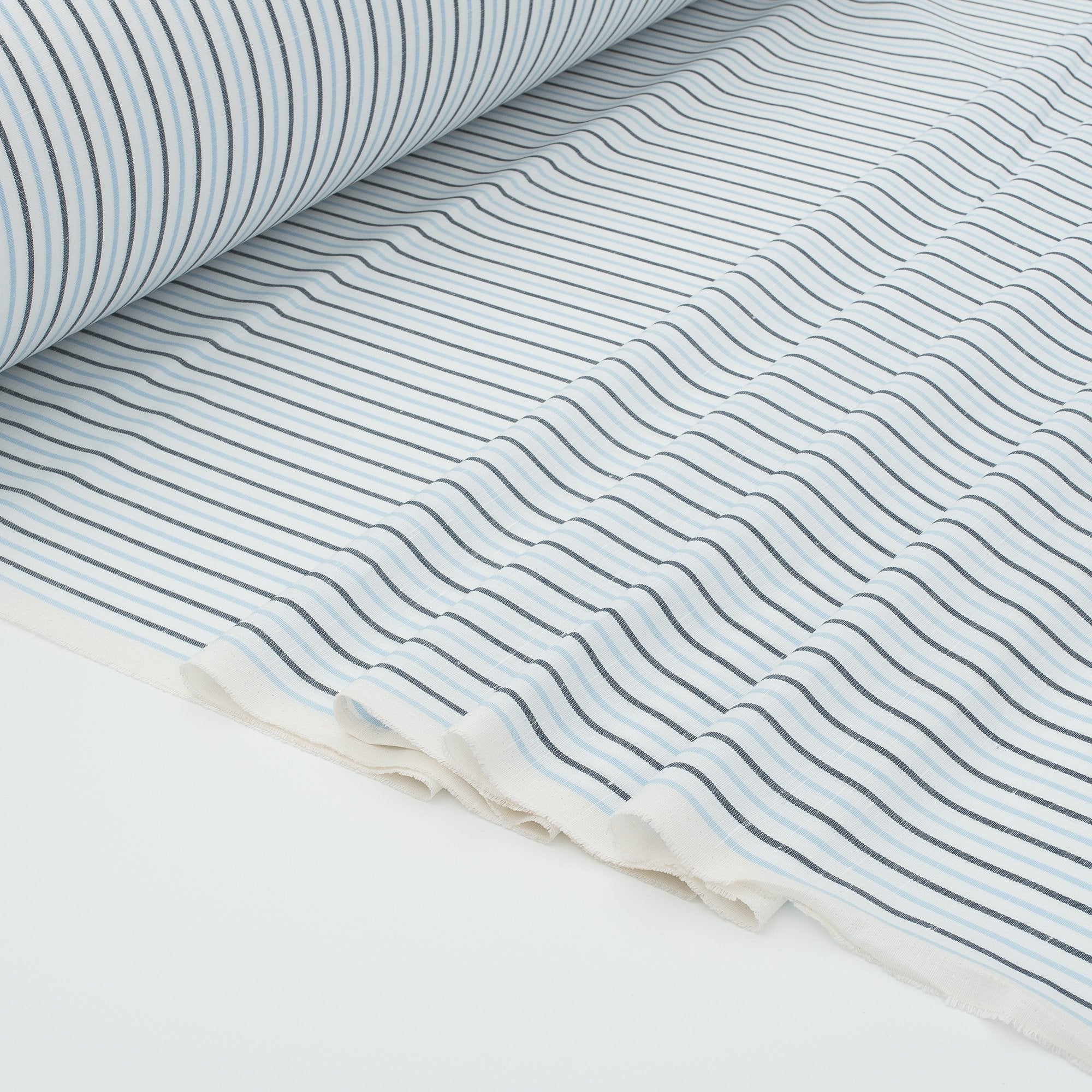 White Blue Midnight Stripe Linen Blend Fabric