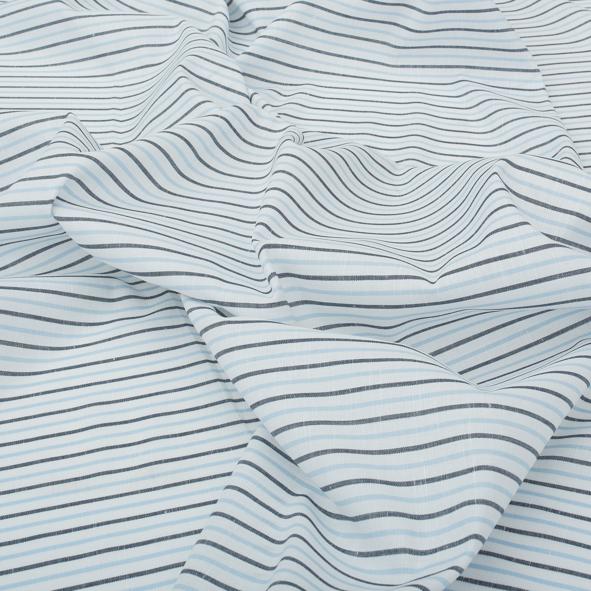 White Blue Midnight Stripe Linen Blend Fabric
